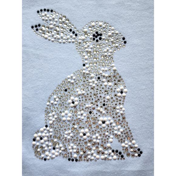 TOP/BLOUSE-CORAL BAY-Light Blue-Rabbit-Faux Pearls-Rhinestones-Size Small - Picture 2 of 16